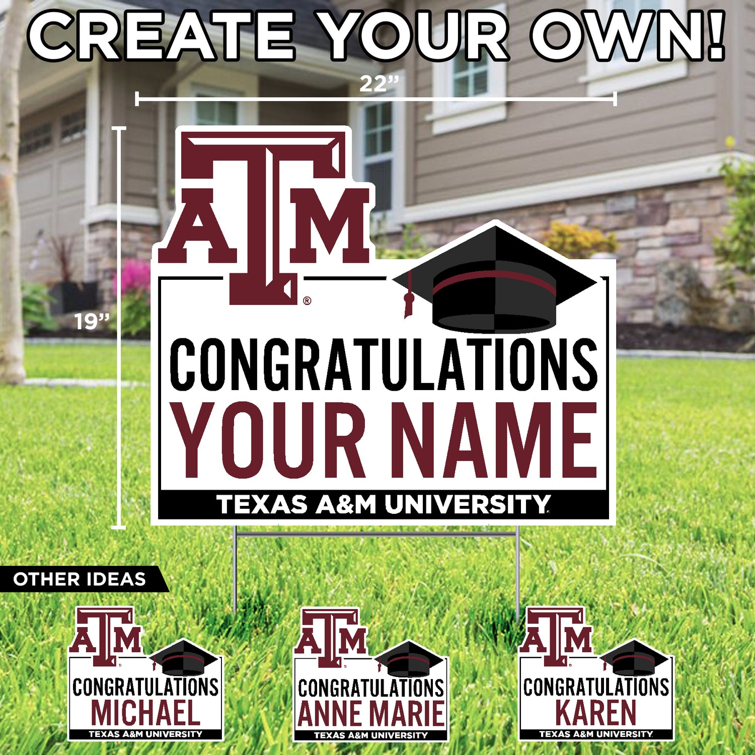 Dropship Item: Texas A&M Congratulations Graduate Your Name Yard Sign 19" x 22"