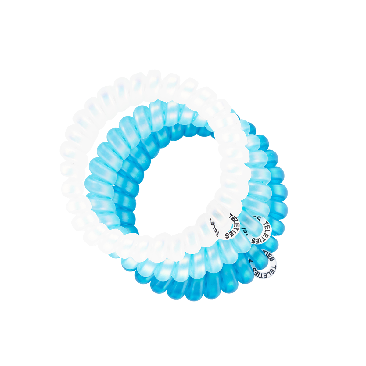 Blue and white hair tie on a white background