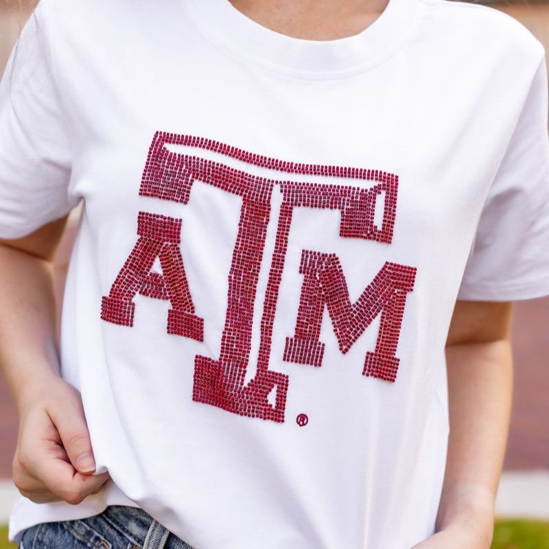 Texas A&M Stewart Simmons Beaded Tee - White