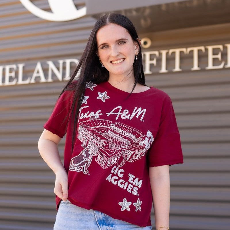 Texas A&M Stewart Simmons Fourth Quarter Sequin Tee - Maroon