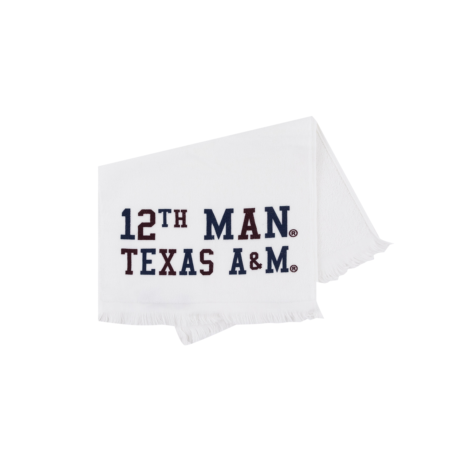 White towel with '12th Man Texas A&M' text 