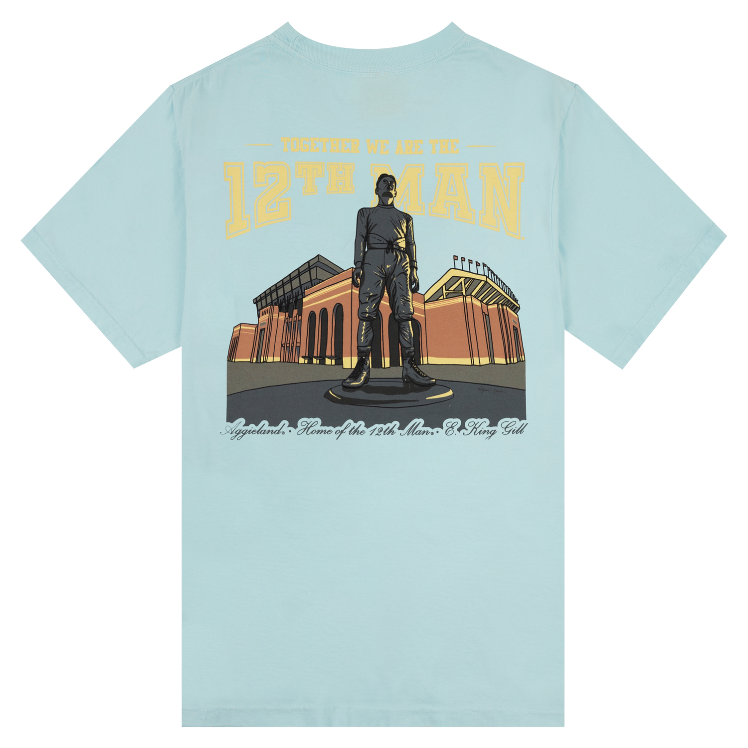 Light Blue t-shirt with The 12th Man statue design