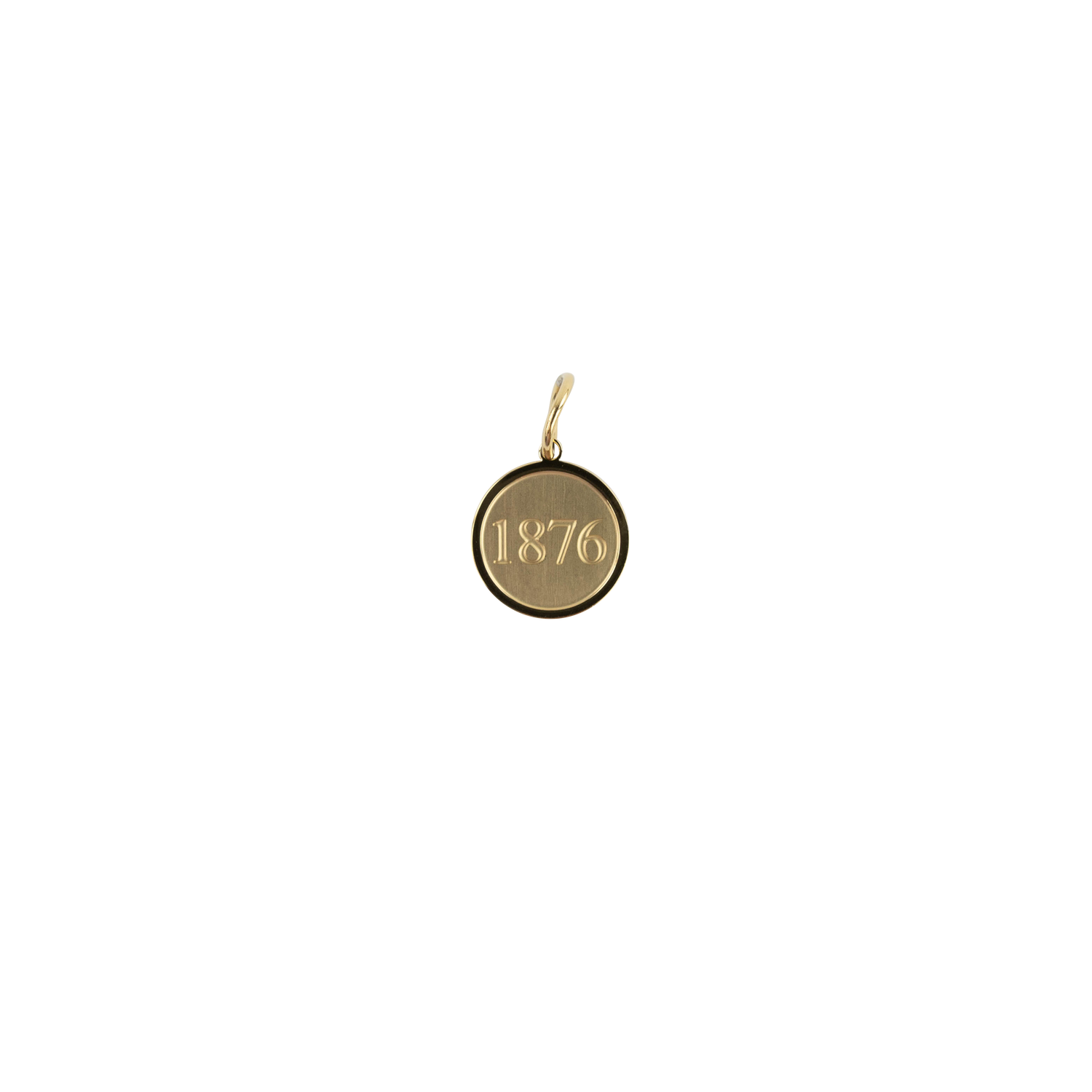 A small round gold pendant charm with a bail at the top, featuring the year '1876' engraved in the center, shown on a plain white background.