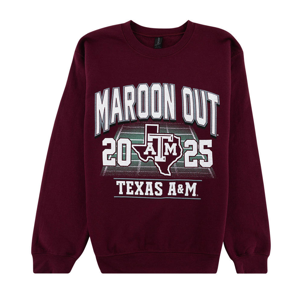 Maroon crewneck with the Texas A&M lone-star design on the front.