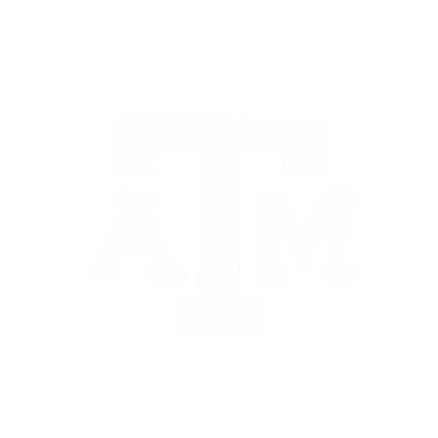White decal featuring the Texas A&M block "ATM" logo centered against a plain background