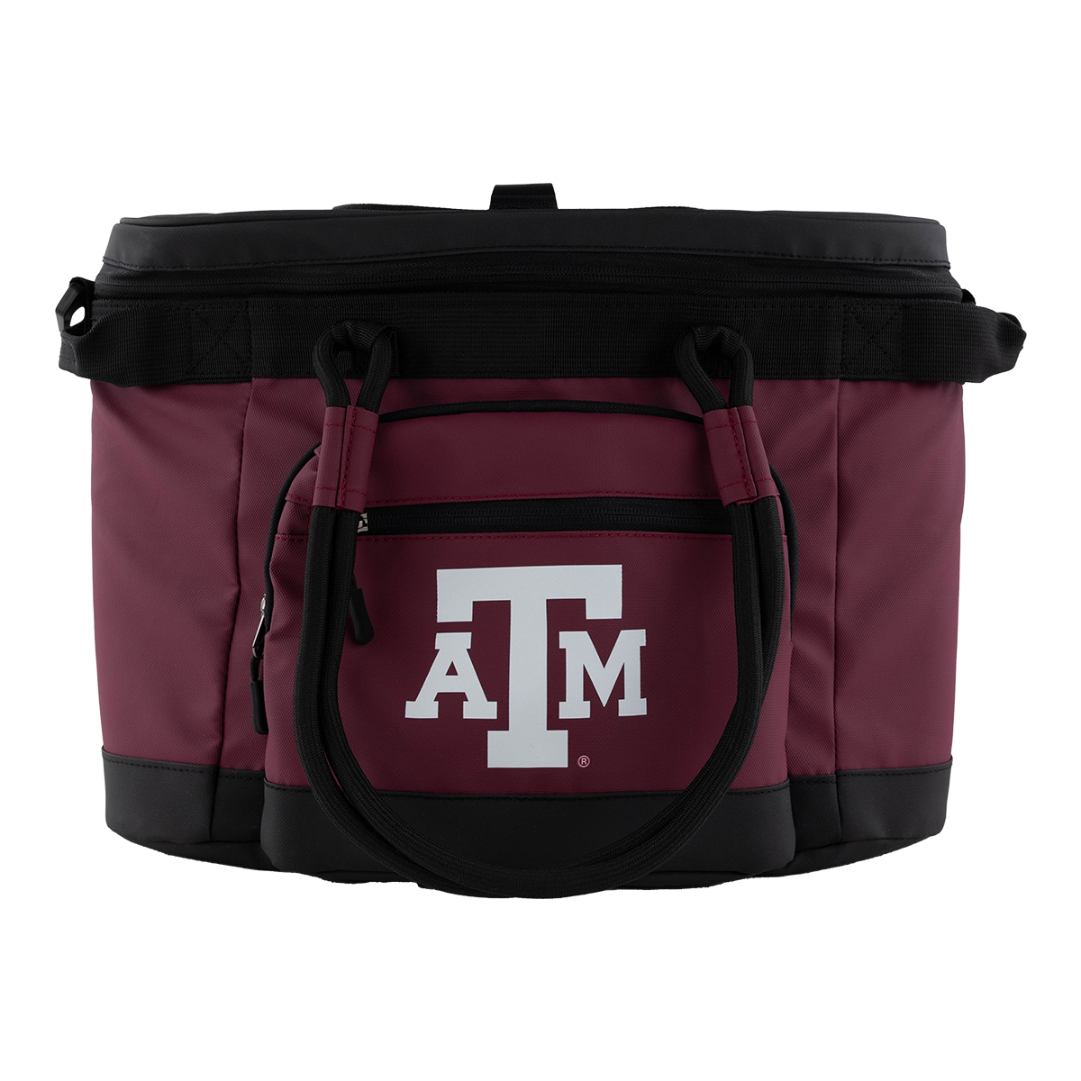 Black and maroon flex cooler with white ATM logo that can fit 35 cans