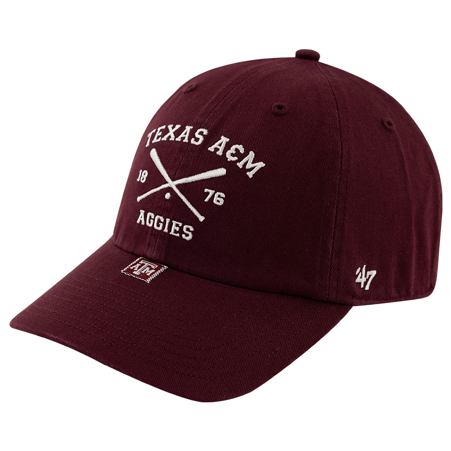 Maroon hat with "Texas A&M Aggies" in white with crossing bats