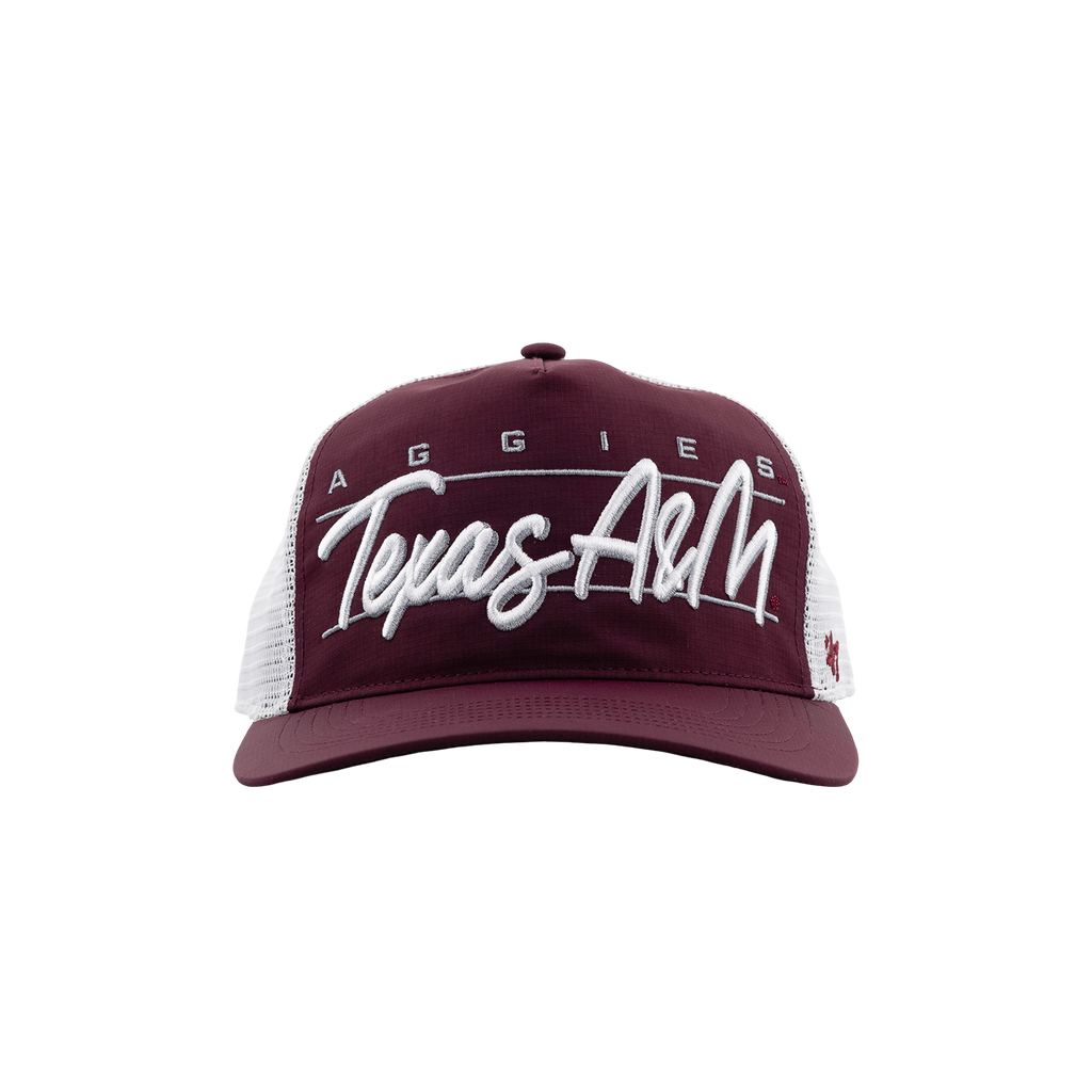 Maroon hat with White and Gray "Texas A&M" and "AGGIES" text
