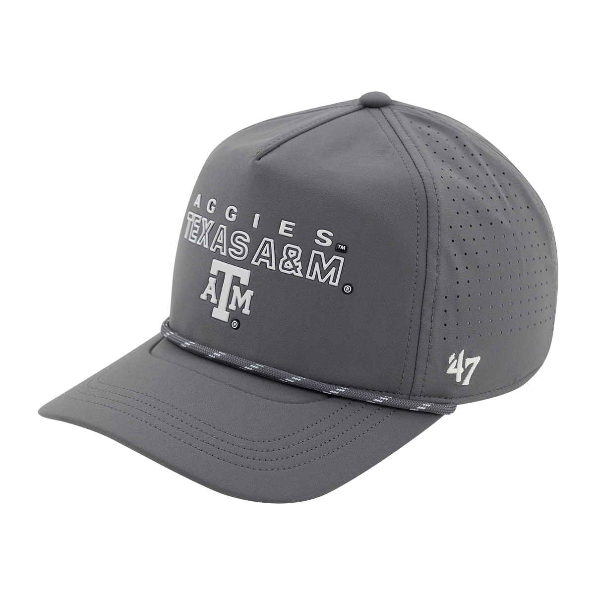 Gray cap with 'AGGIES Texas A&M' text and '47' brand logo