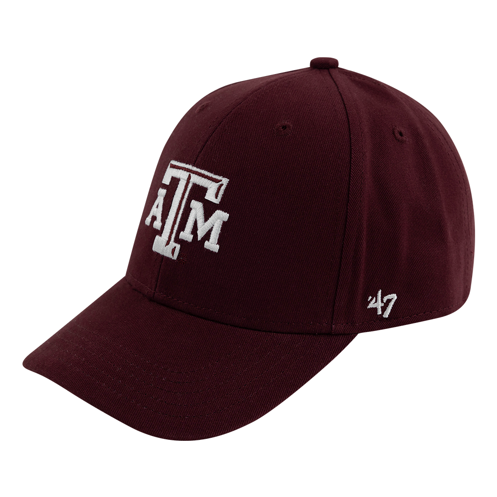 Maroon baseball cap with 'ATM' logo 
