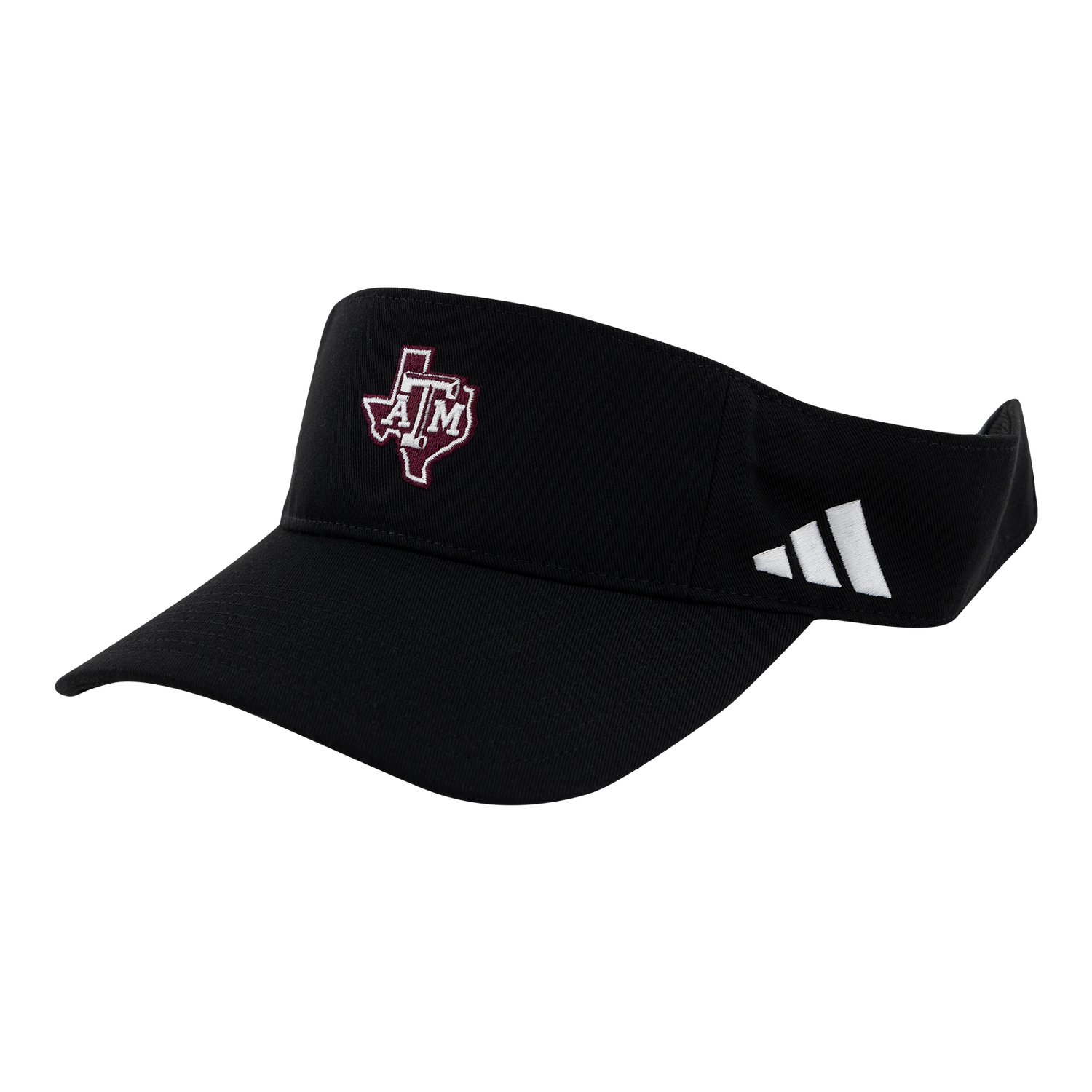Black visor with Texas A&M logo and Adidas logo 