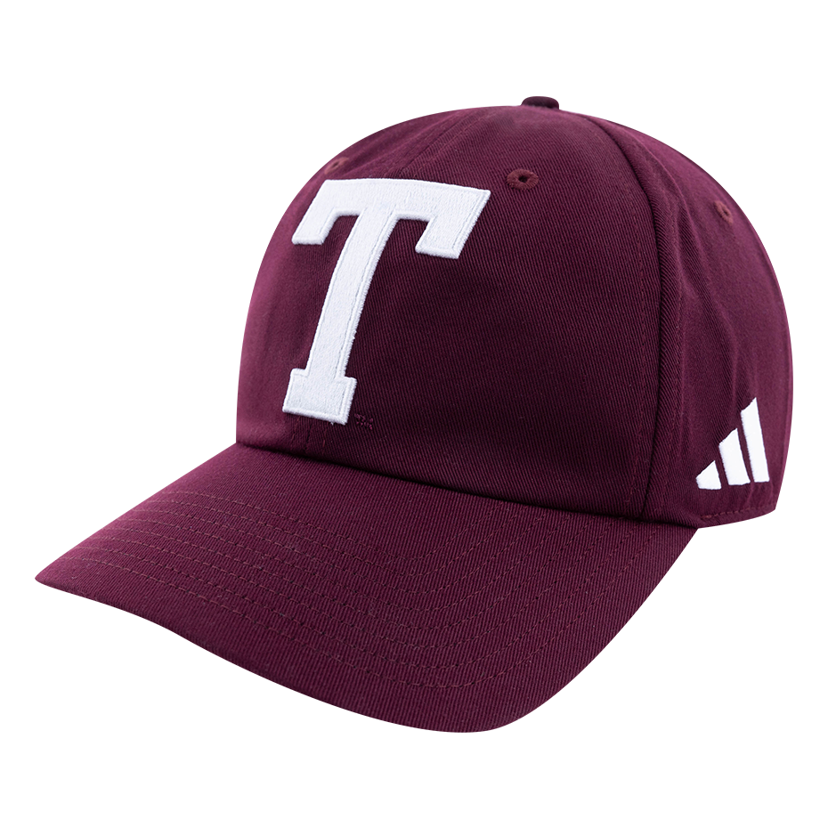 Maroon hat with white large block T