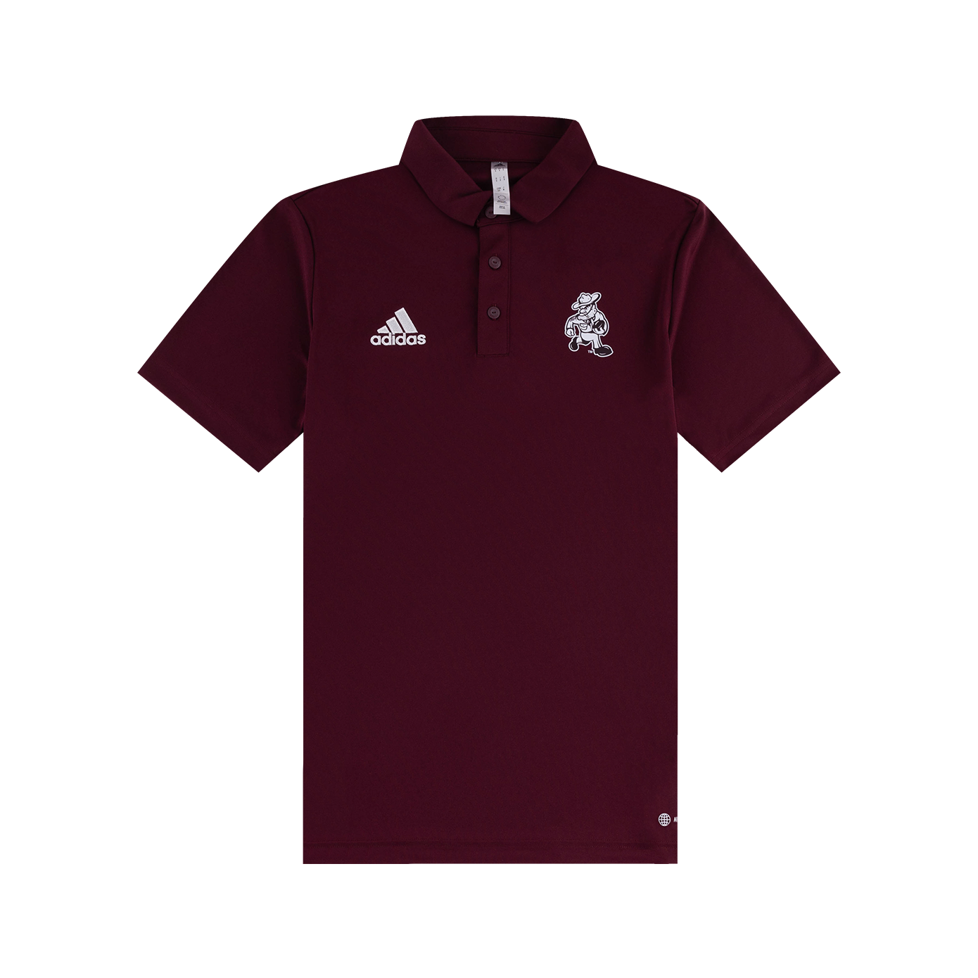 Maroon Adidas polo with white Ol' Sarge carrying a football on the left side of the chest.