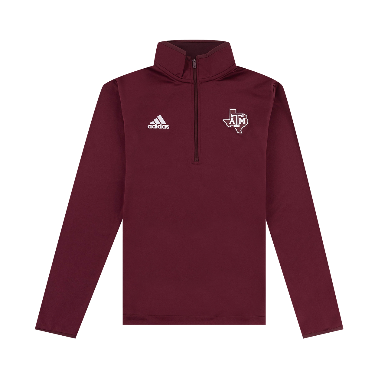 Maroon quarter zip with white Lonestar ATM logo on the left side of the chest.