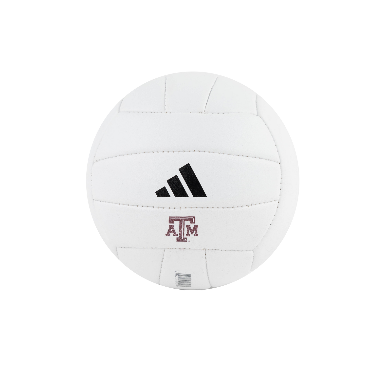 A white Adidas volleyball with the black Adidas logo and the Texas A&M 'A&M' logo in maroon, shown on a plain white background.