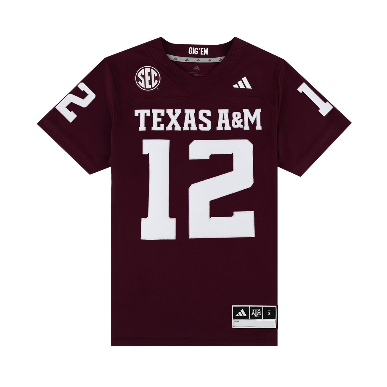 Maroon Texas A&M jersey with number 12 