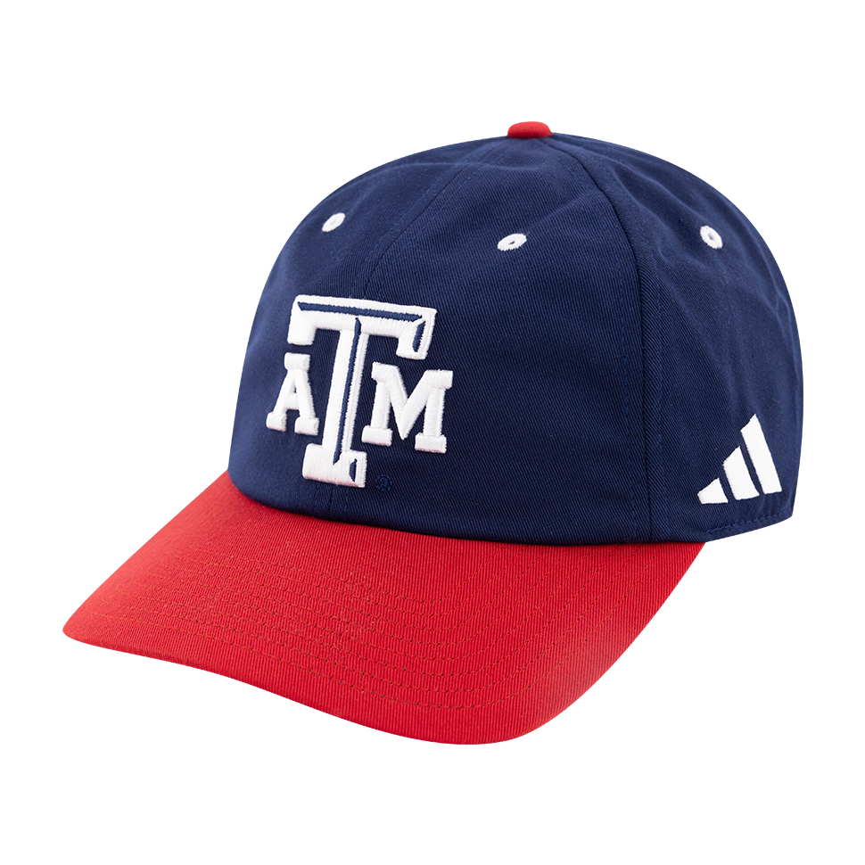 Red white and blue hat with white, beveled ATM logo