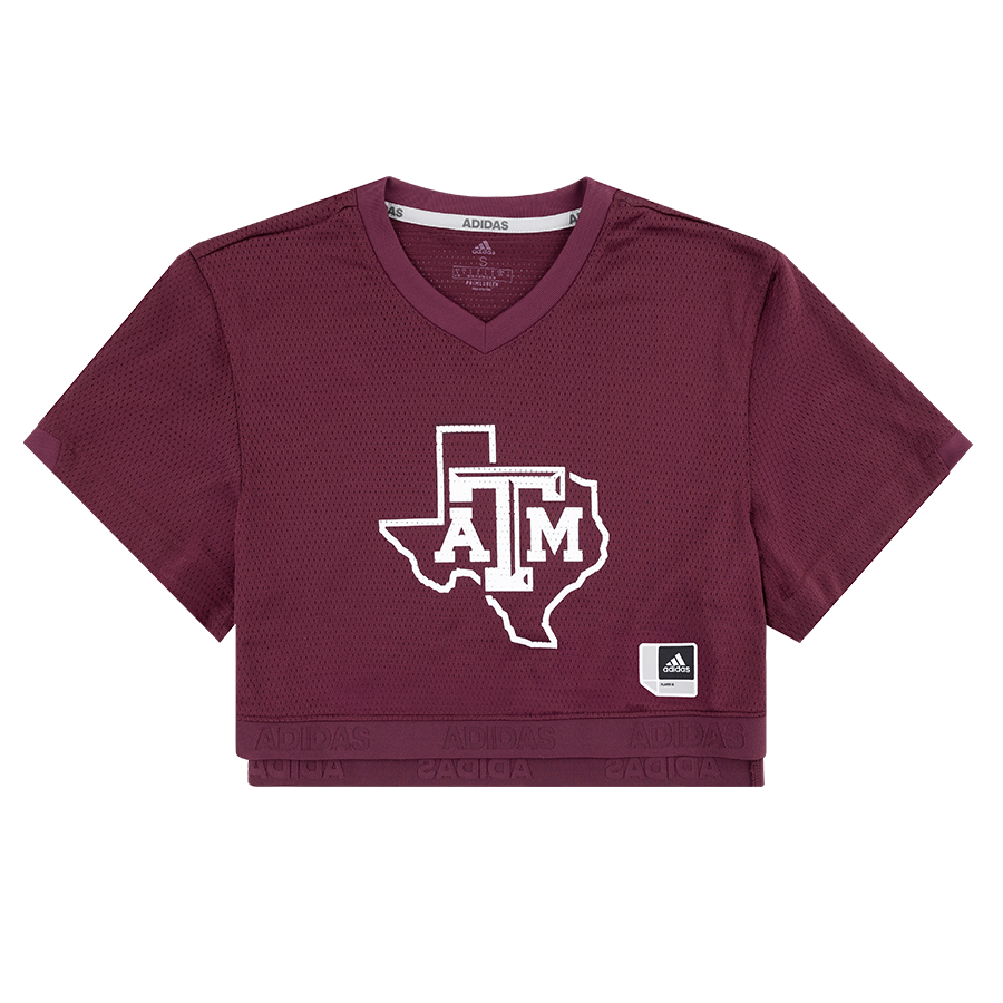Maroon Crop Top with White Texas ATM Texas Logo.