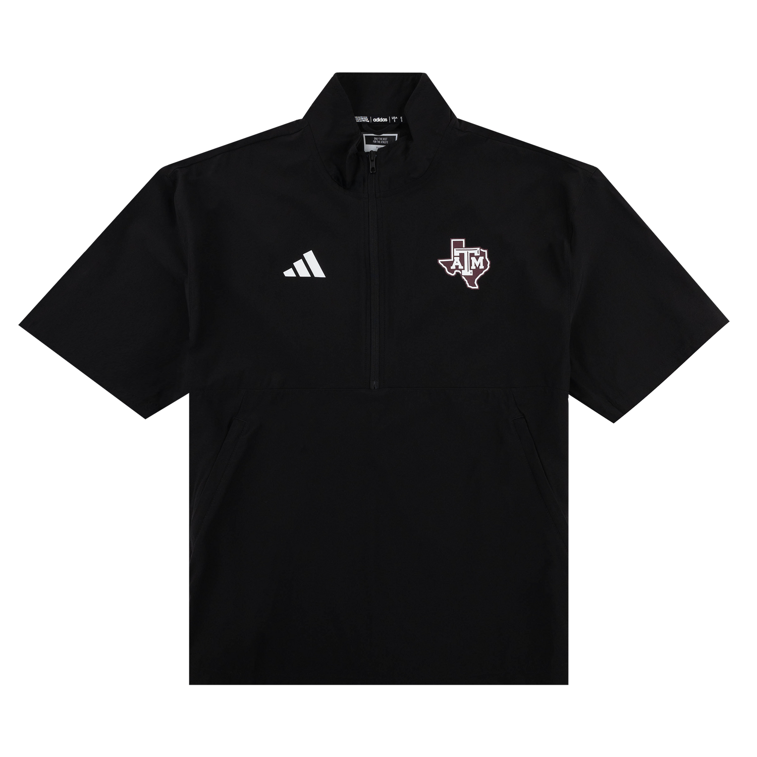 Black polo shirt with Adidas logo and Texas A&M logo 
