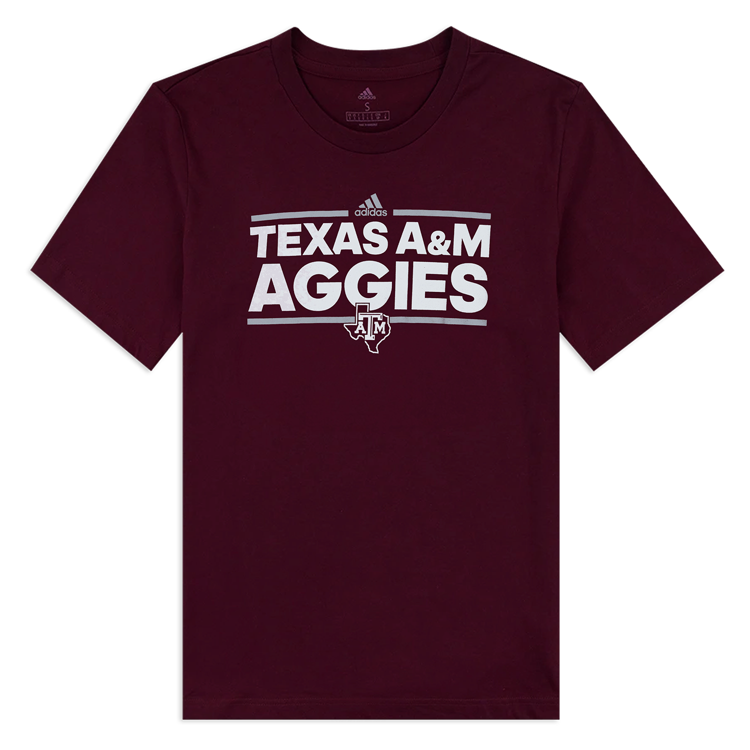 Maroon t-shirt with Texas A&M Aggies in white with a Lonestar ATM logo