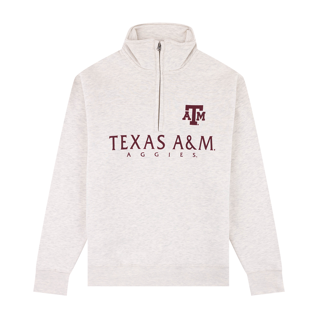 White pullover with Texas A&M Aggies logo in maroon.