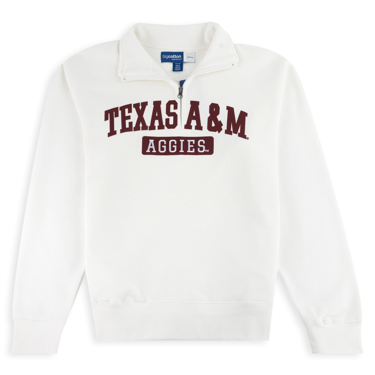 A white Texas A&M Aggies cotton pull over with a quarter zip