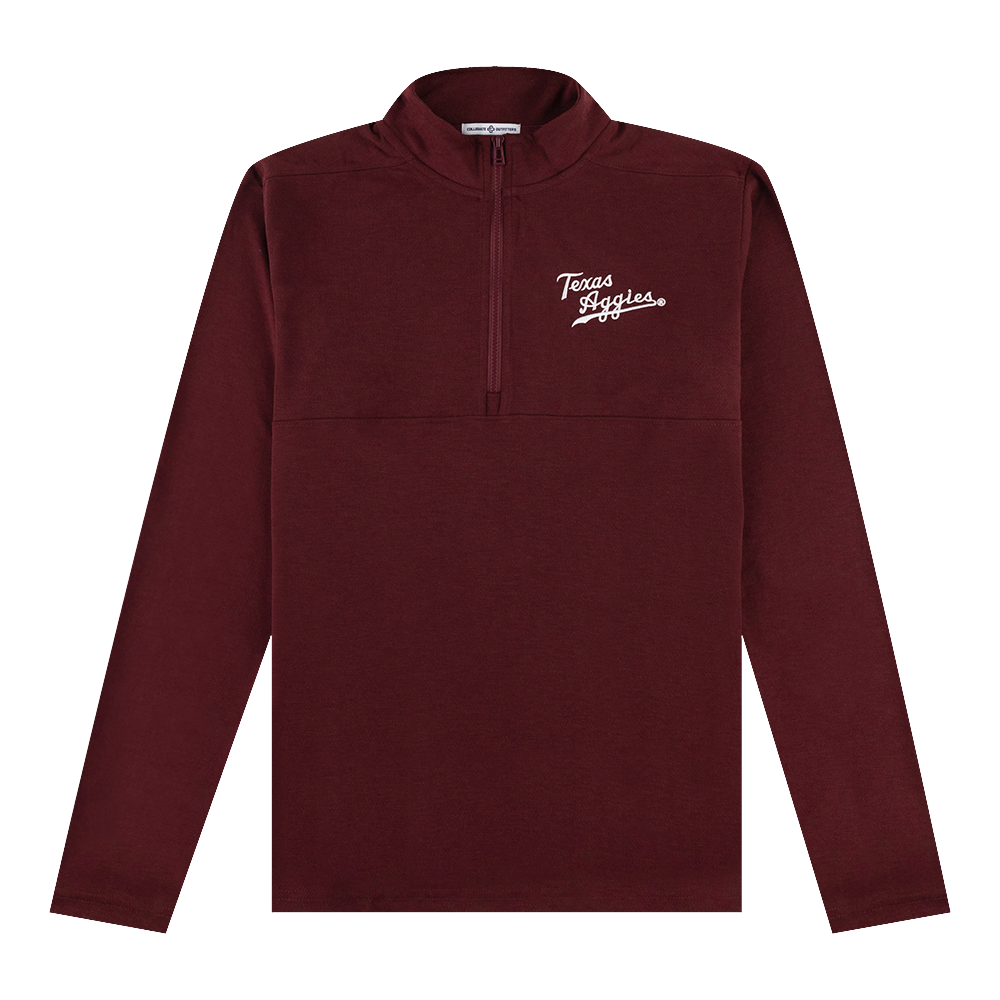 Maroon long-sleeve shirt with 'Texas Aggies' in white on the upper left chest.
