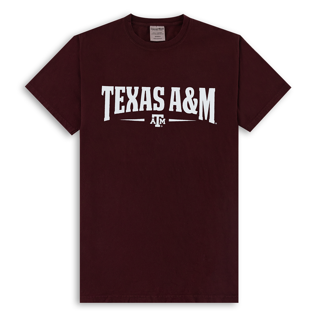 Maroon t-shirt with 'Texas A&M' printed 
