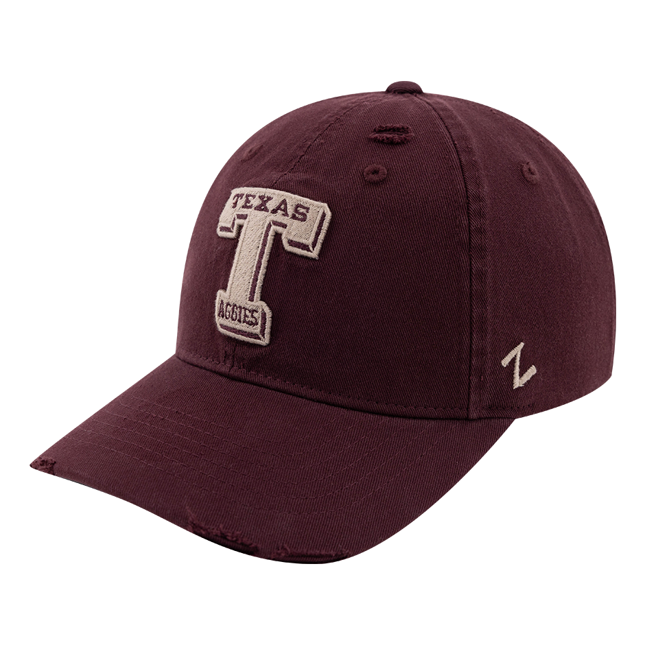 Maroon cap with Texas A&M block T in cream on front of cap