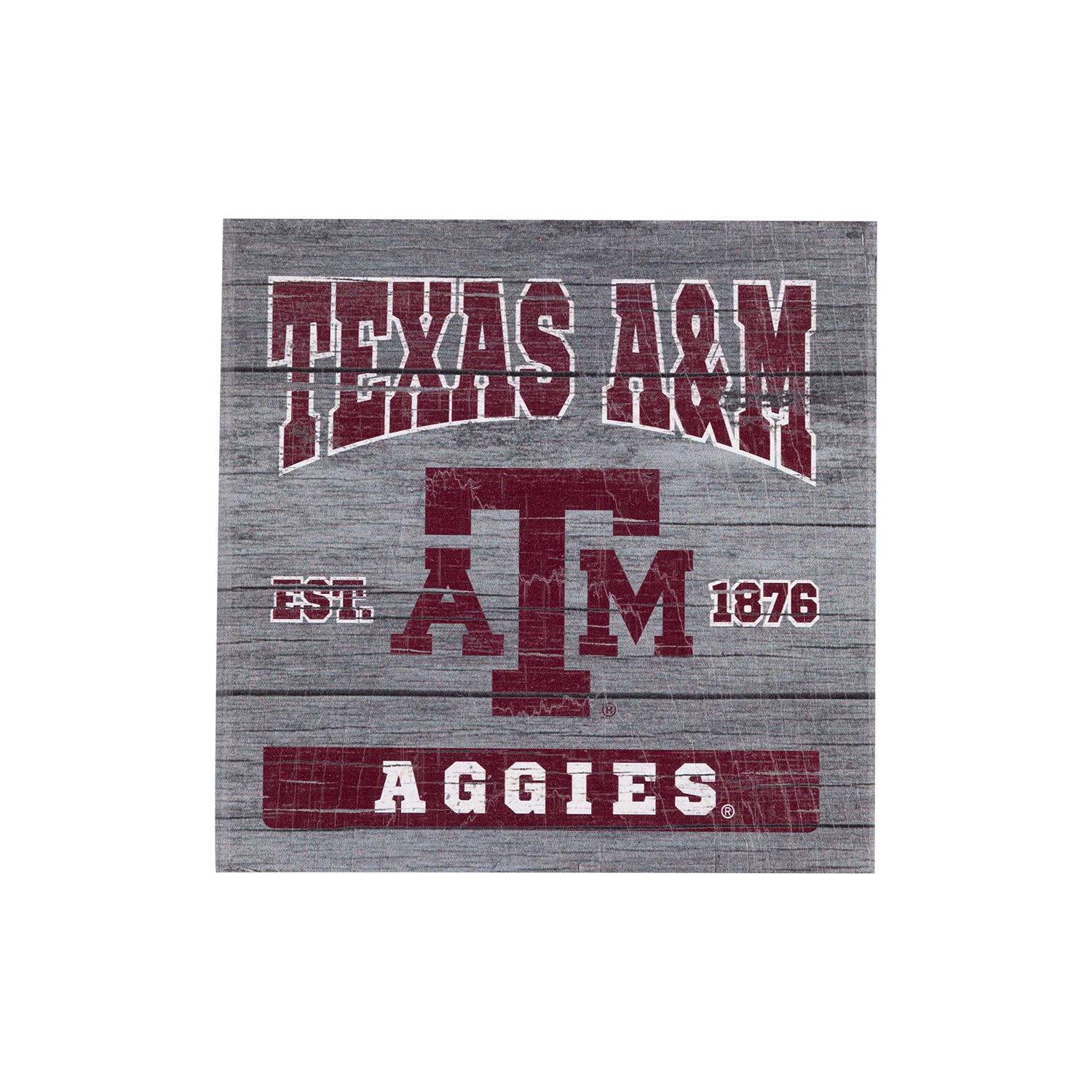 Texas A&M logo on a gray wooden background