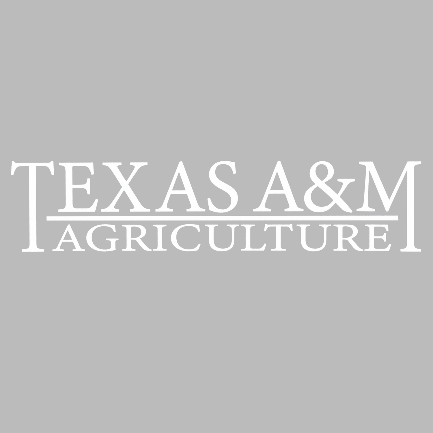 White vinyl "TEXAS A&M AGRICULTURE" sticker on light grey background. 