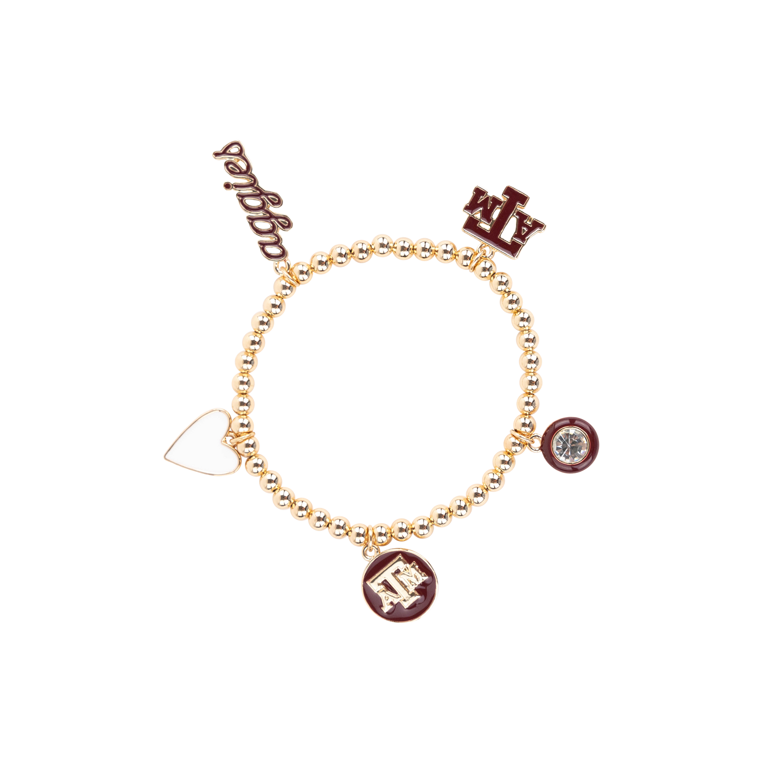 Gold Beaded Charm Bracelet with 5 Charms