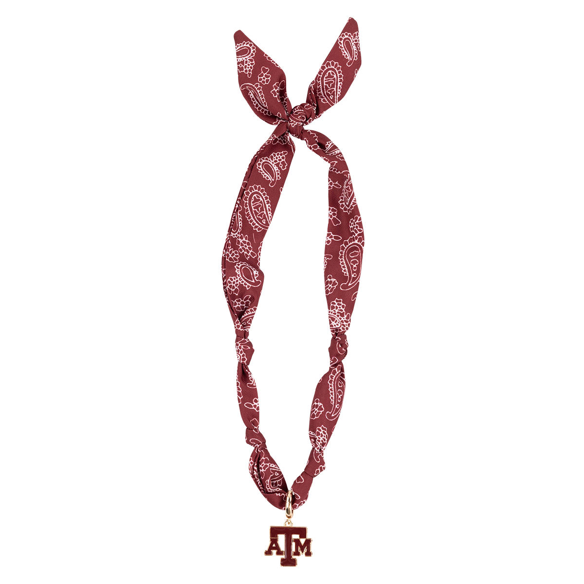 Maroon bandana with a charm that is the Texas A&M logo.