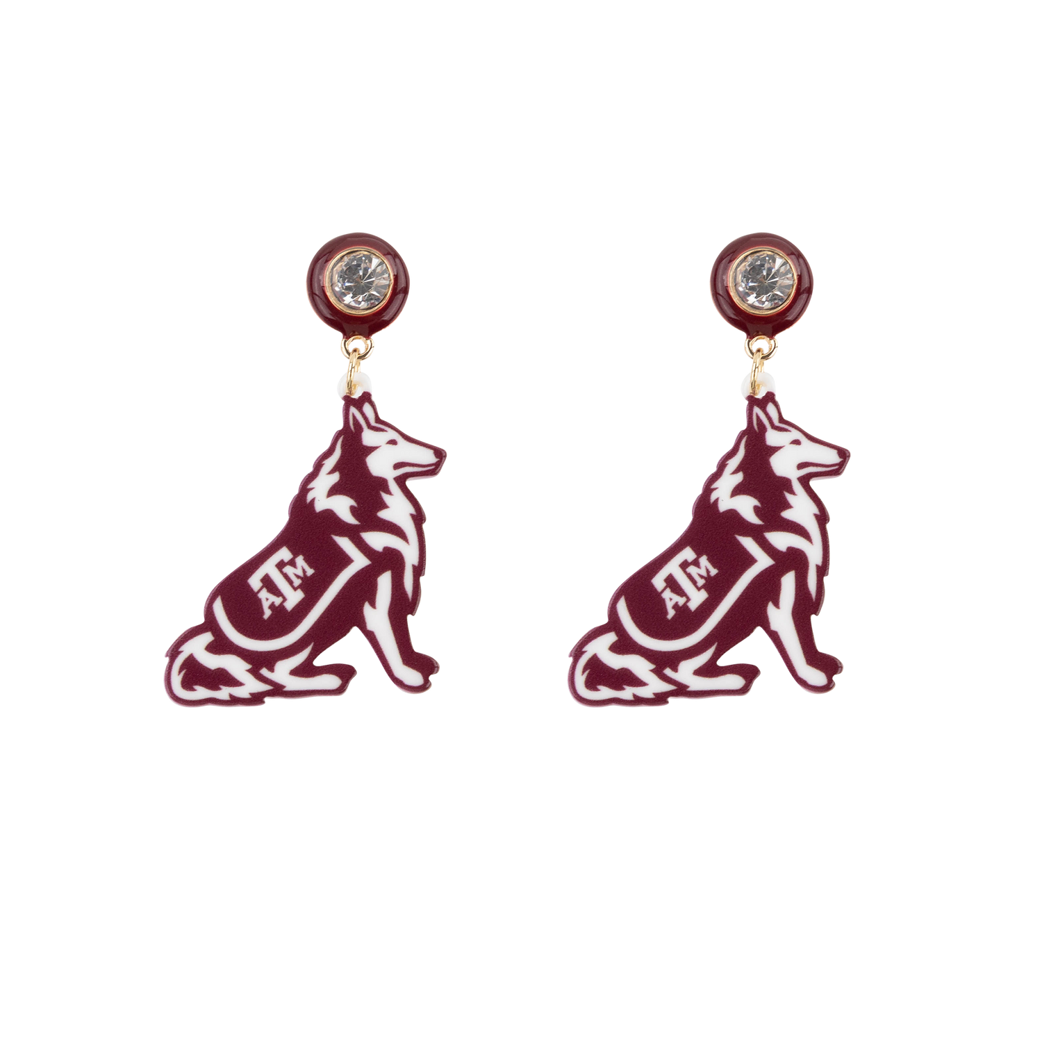 Maroon and White Reveille dangle earrings