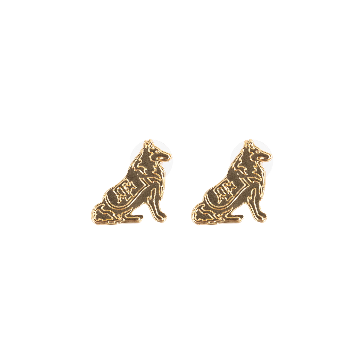 Gold stud earrings with Reveille design
