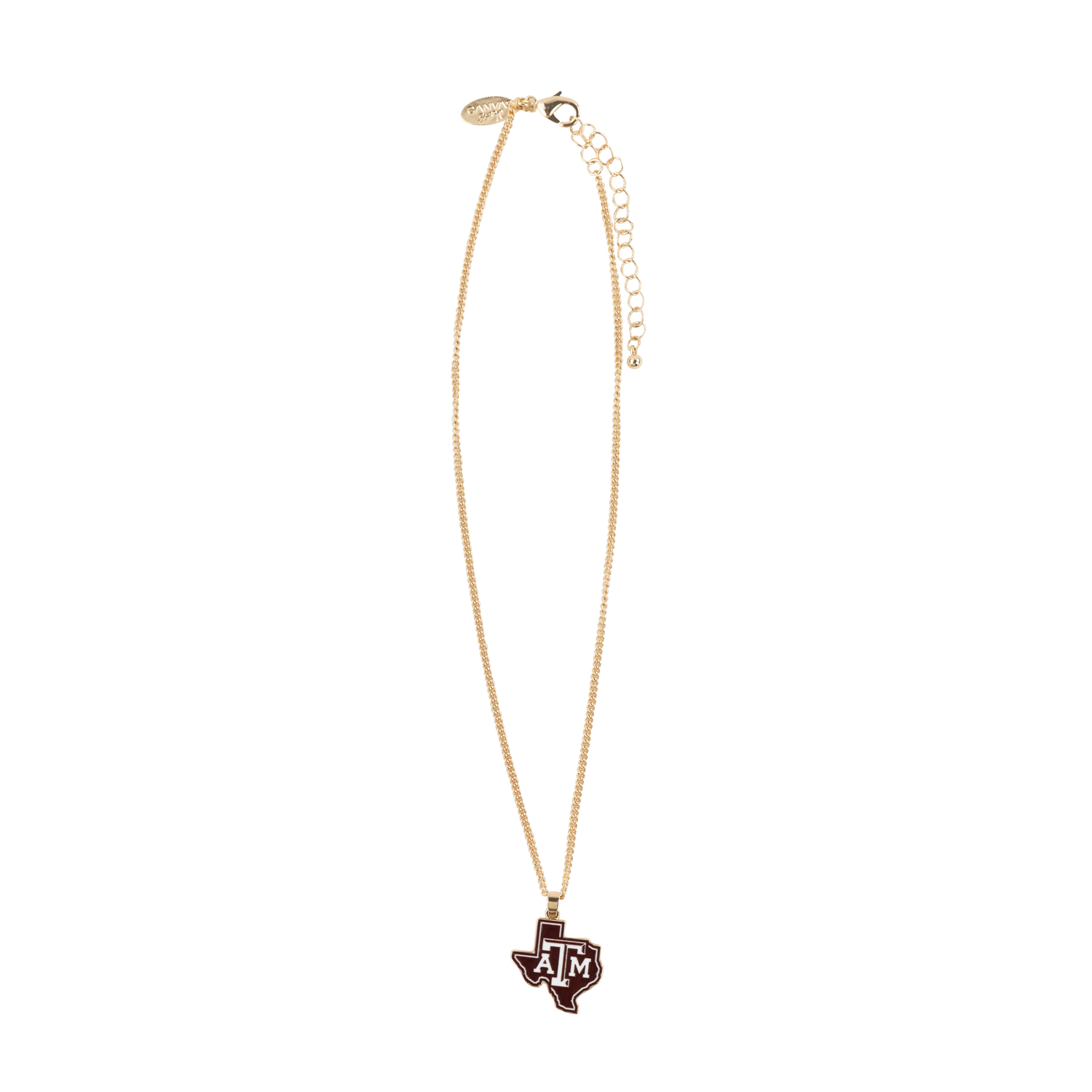 Gold necklace with maroon enamel lonestar Texas A&M decal