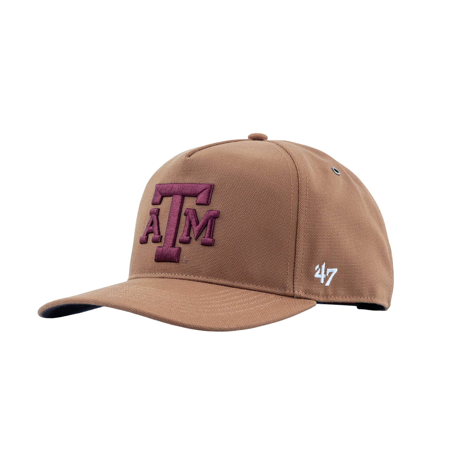 A tan baseball cap with a dark maroon embroidered 'A&M' logo on the front and a white '47' brand logo on the side, shown against a plain white background.
