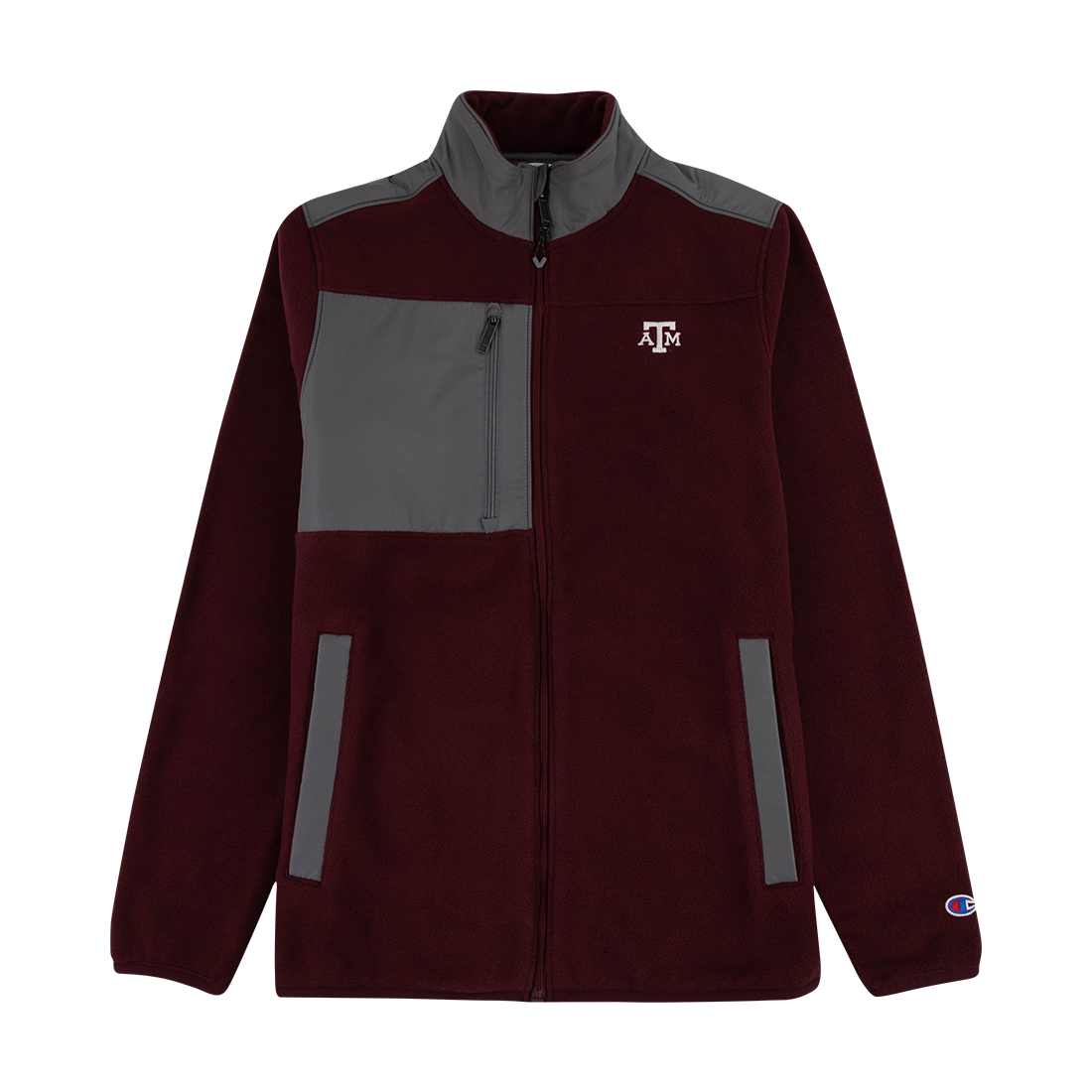 Maroon and gray jacket with the Texas A&M logo in white on the upper left chest.