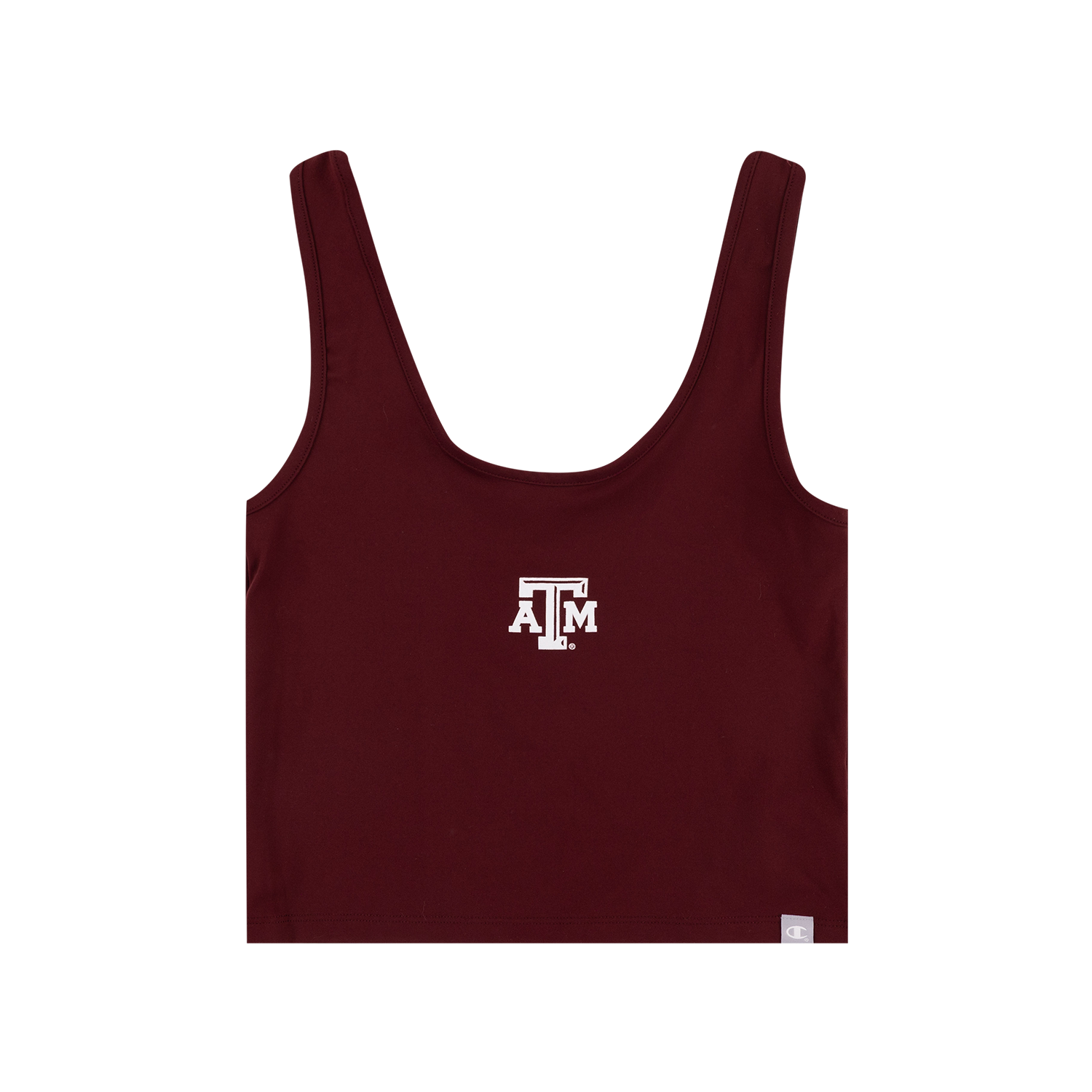 A maroon scoop-neck tank top featuring a white Texas A&M 'A&M' logo on the center chest, displayed flat against a solid white background.