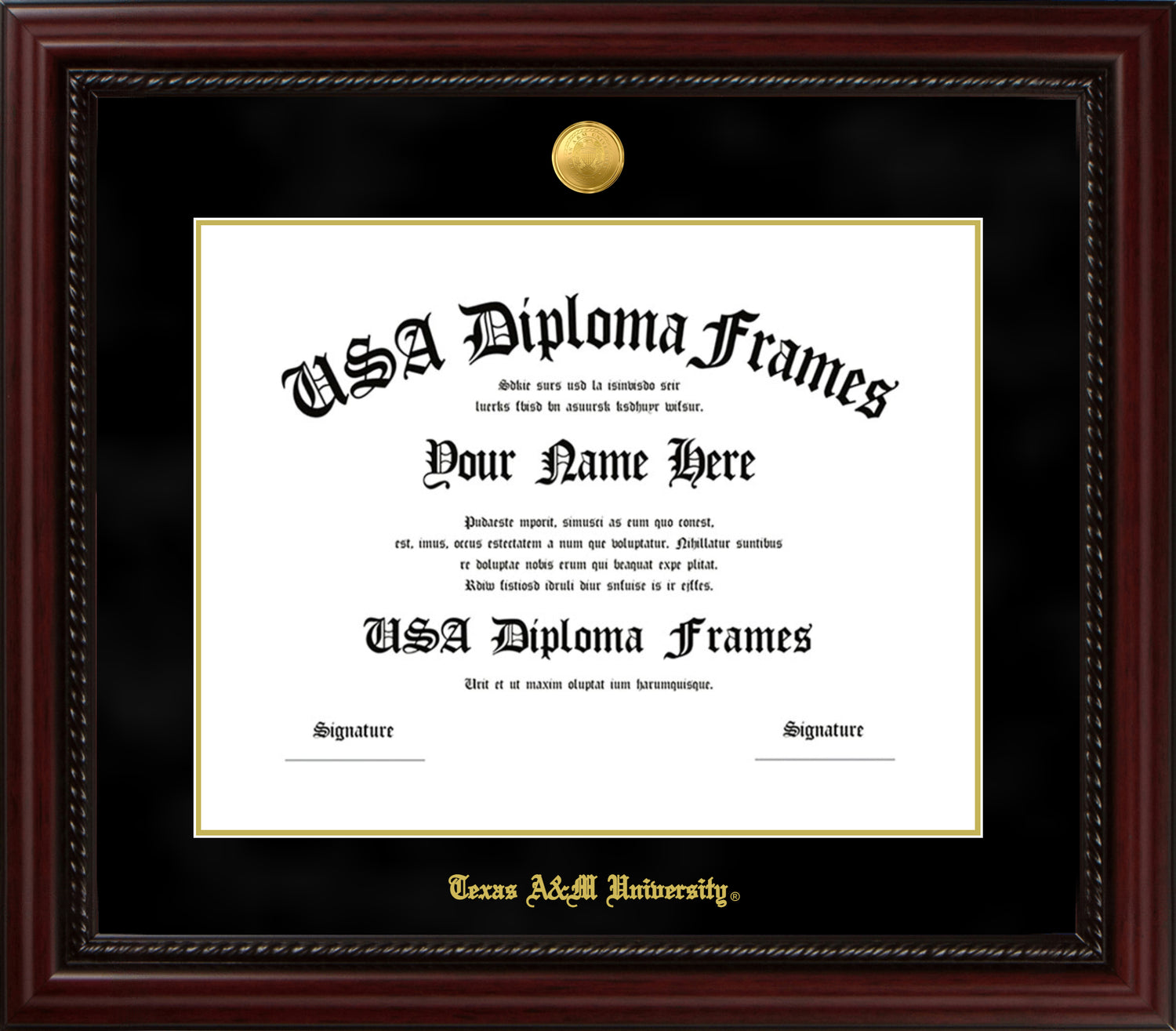 Texas A&M Cherry Rope with Black Suede Diploma Frame