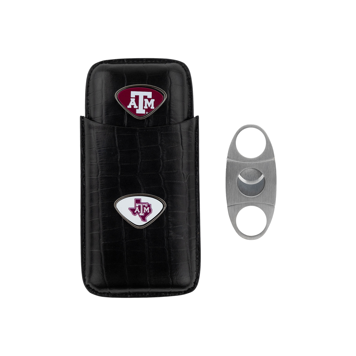Black leather cigar case with Maroon ATM logo and Lonestar ATM logo
