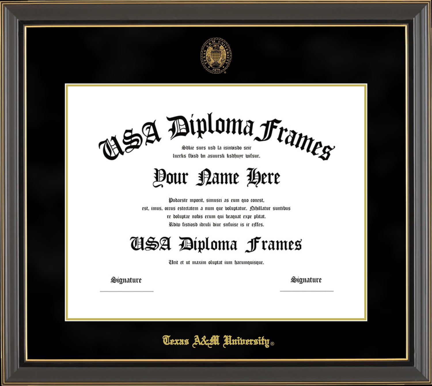 Texas A&M Classic Black with Black Mat Diploma Frame
