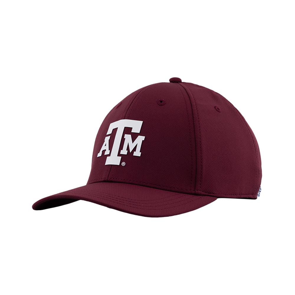 A maroon baseball cap featuring a white 'A&M' logo on the front, representing Texas A&M University, shown against a plain white background.