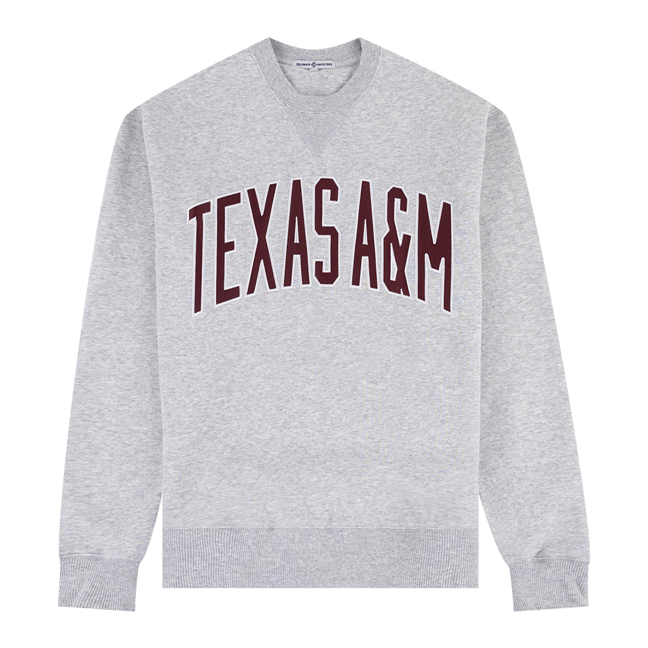 Gray sweatshirt with 'TEXAS A&M' text