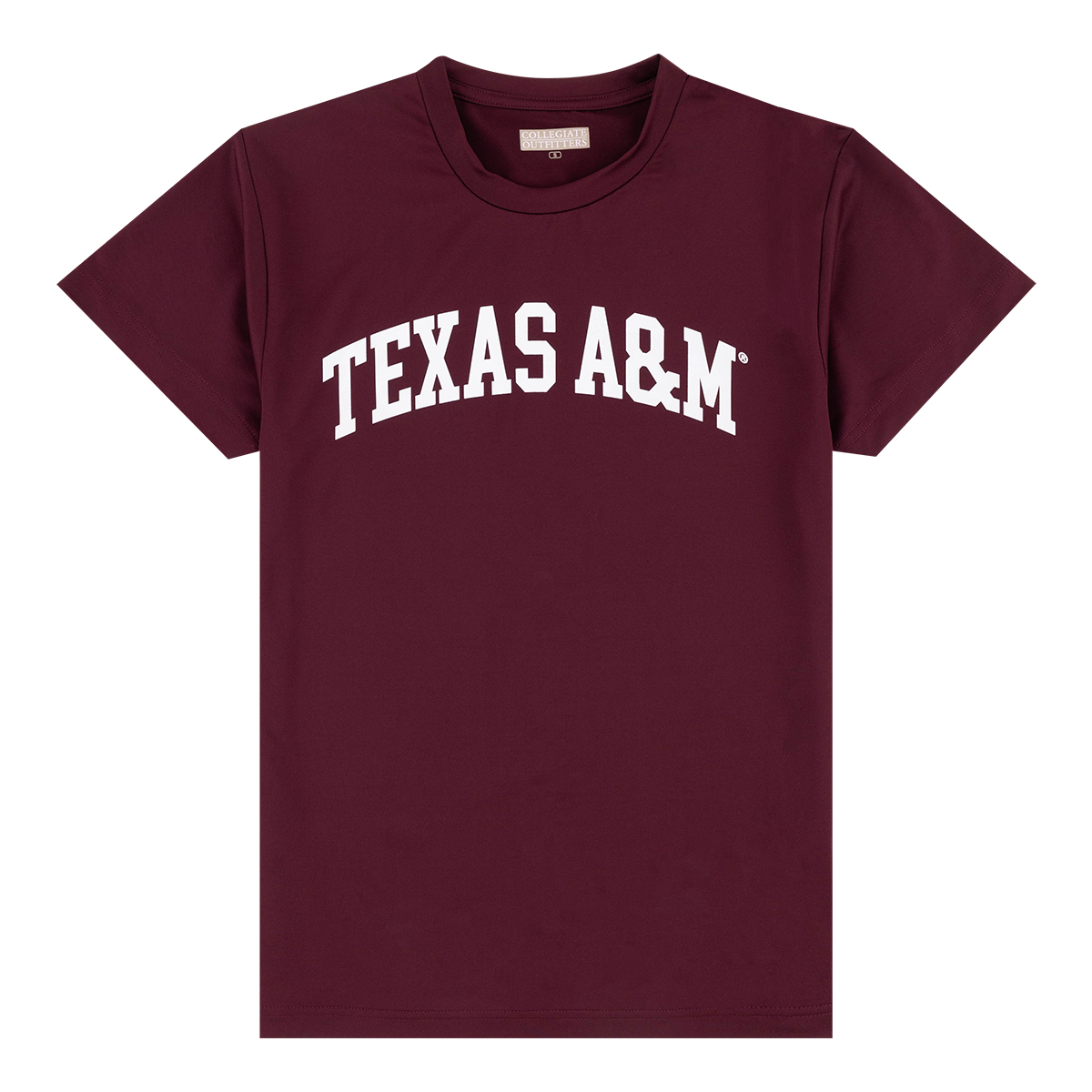 Maroon t-shirt with 'TEXAS A&M' text in white in the center of the shirt