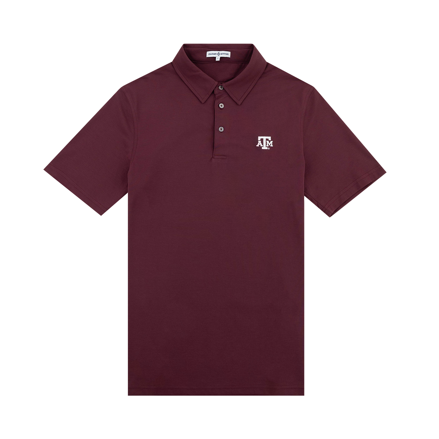 Maroon polo with the Texas A&M logo on the upper left chest in white.