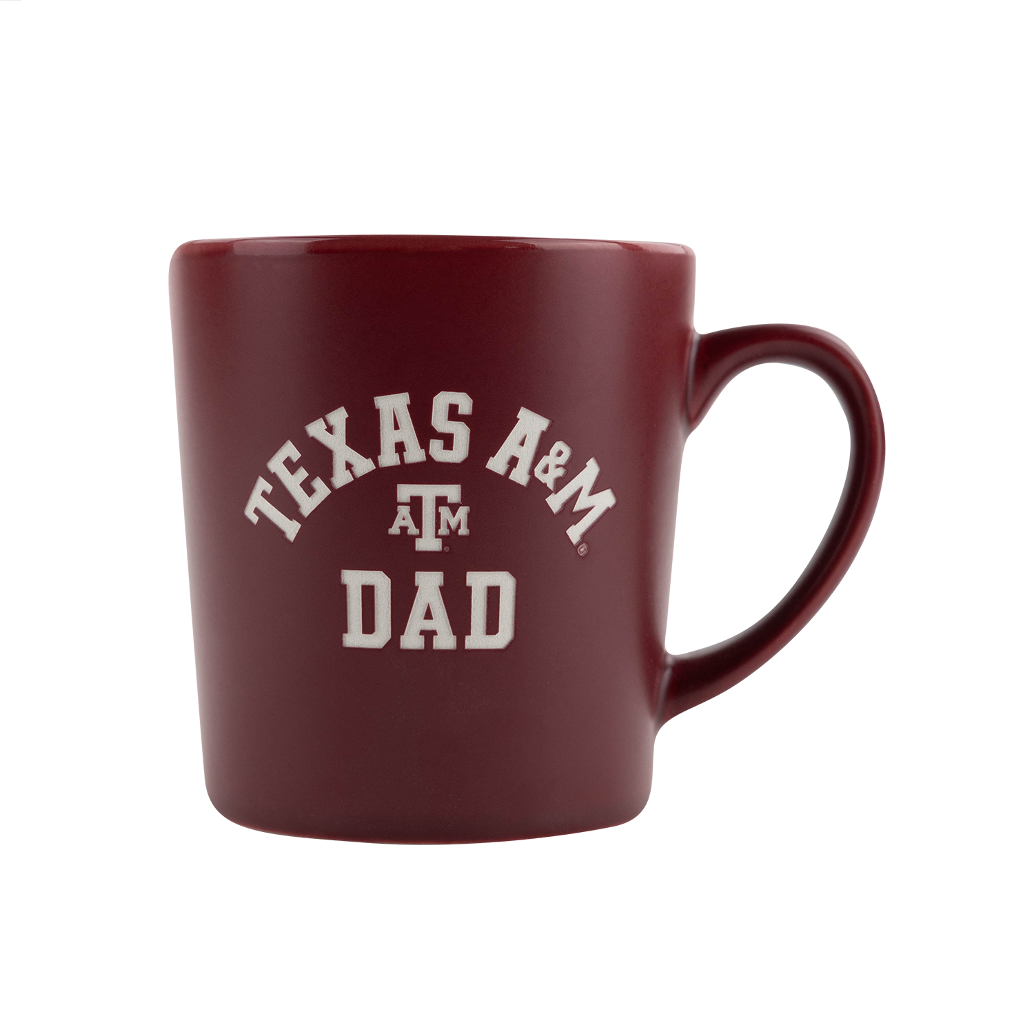 Maroon mug with 'Texas A&M Dad' text in white.