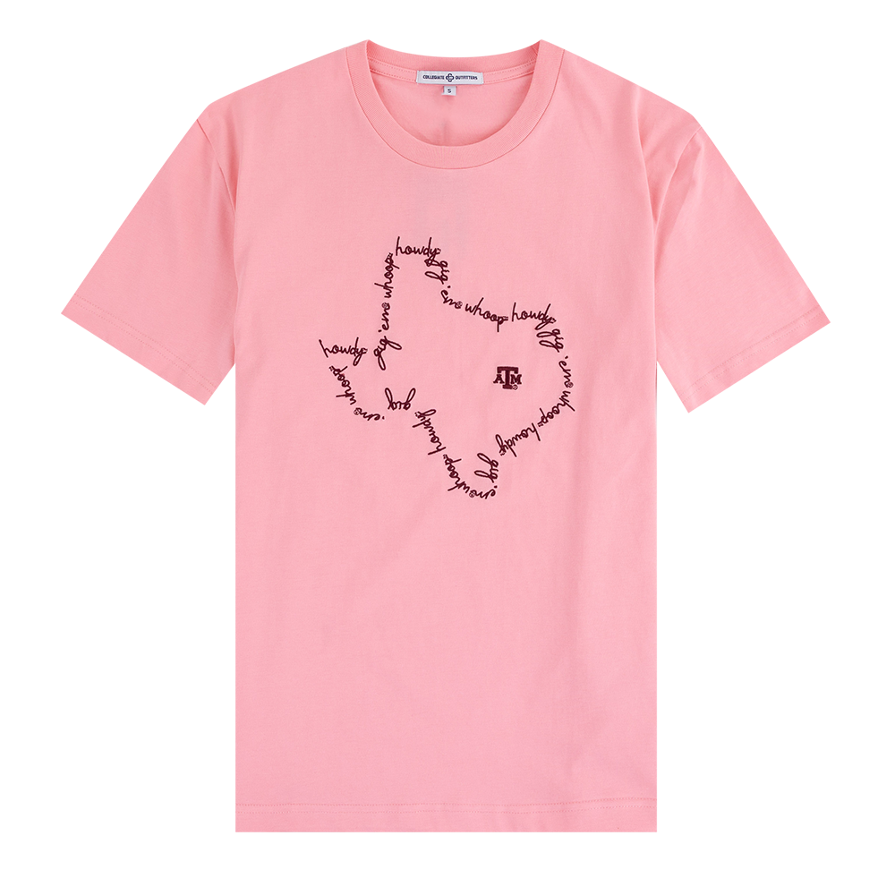 Pink T-Shirt with Maroon Texas Shaping out Texas
