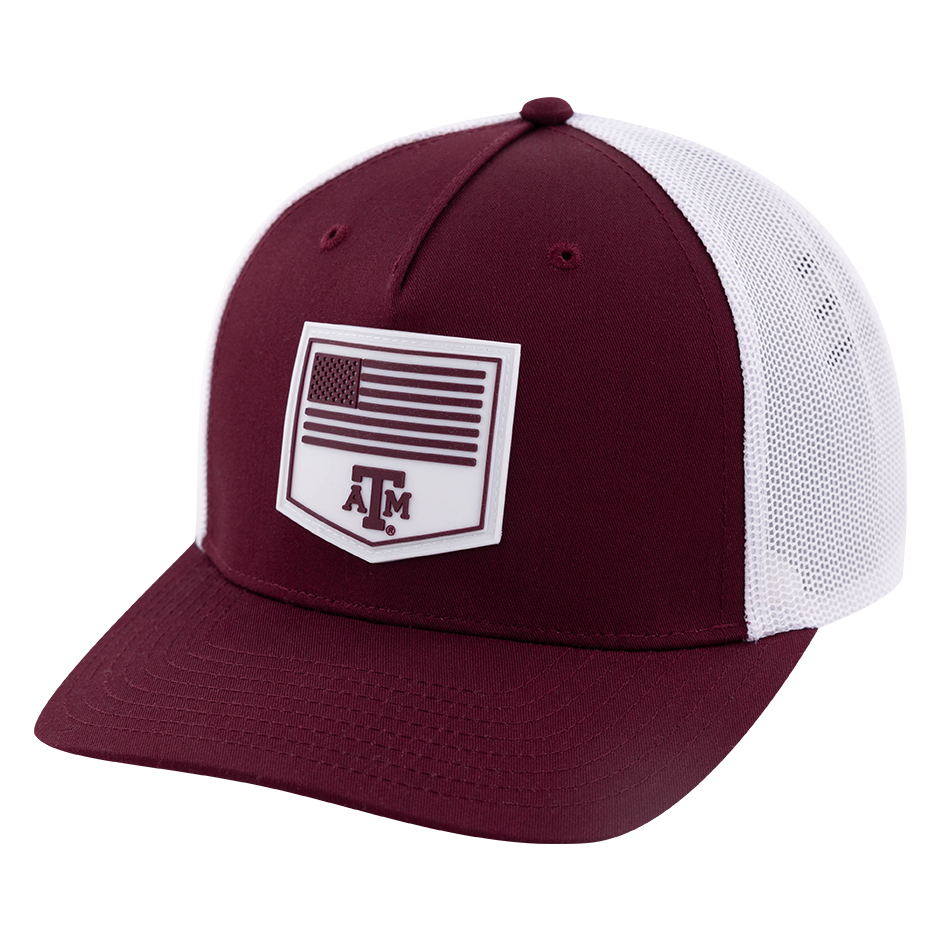 Texas A&M Collegiate Outfitters Flag Rubber Patch Mesh Cap in Maroon