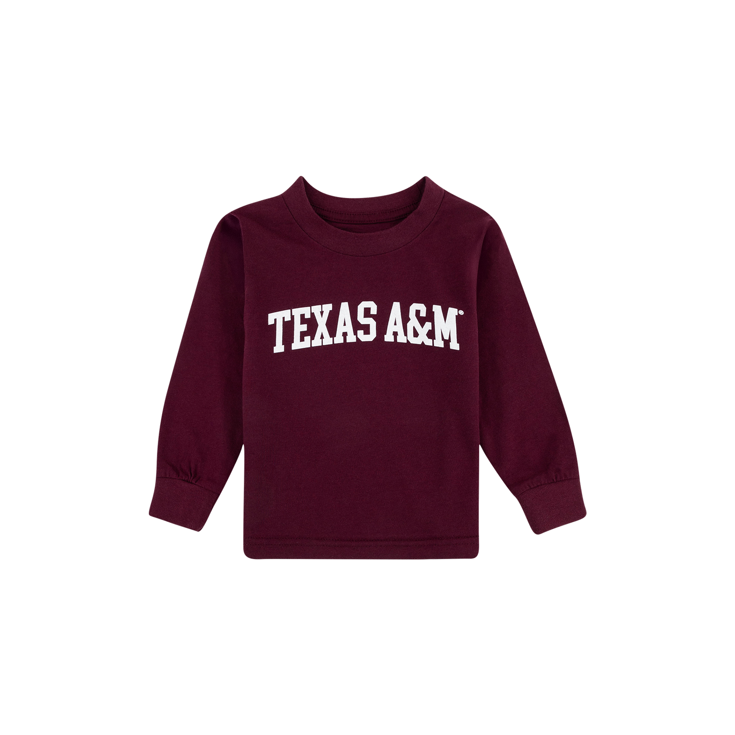 Maroon LS Tee with Arch Texas A&M in White